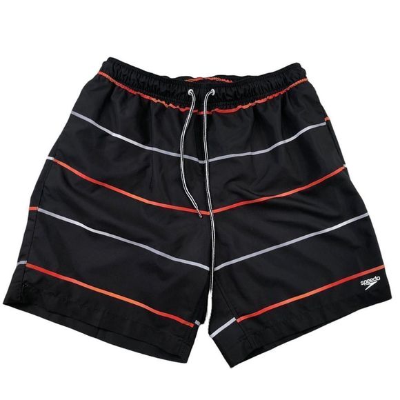 Speedo Men's 8" Inseam Black Striped Volley Swim Trunks sz XL - Picture 2 of 11